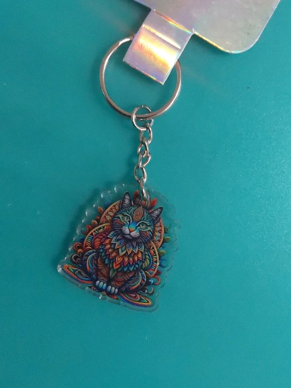 Handmade Multicolor Cat Acrylic Keychain - Key & Card Holder